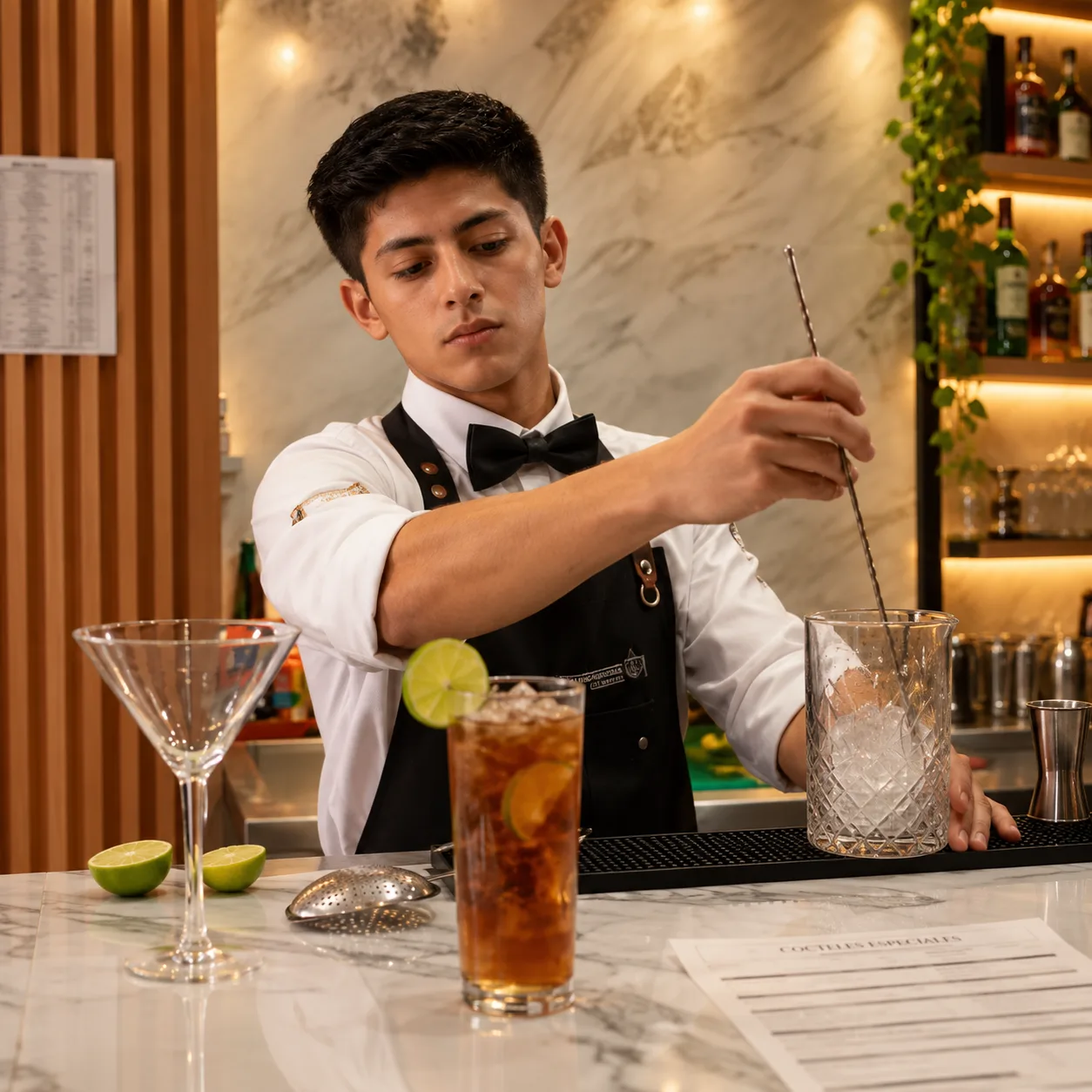 Barman profesional sirviendo bebidas en evento en Ciudad de M&eacute;xico