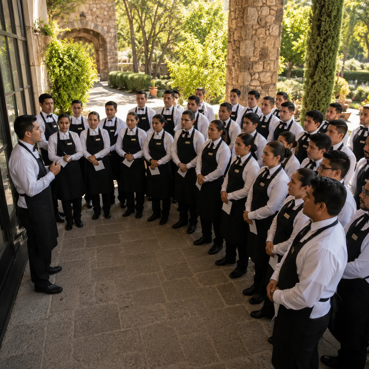 Equipo de meseros profesionales uniformados para eventos en CDMX