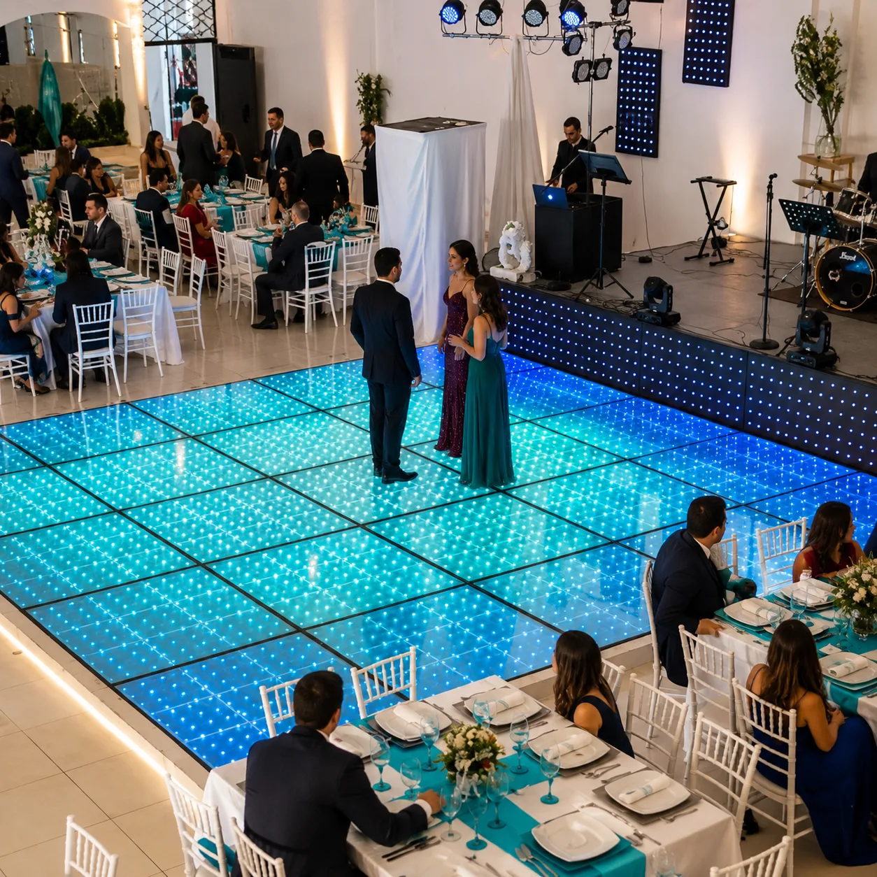 Pista iluminada para recepción de boda